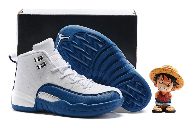 New Jordan 12 White Frech Blue Shoes For Kids